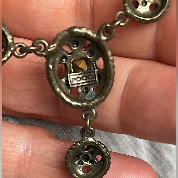 RARE - POGGI PARIS Signed VICTORIAN Choker Chain Necklace Crystals Gold Vintage - Picture 6 of 6